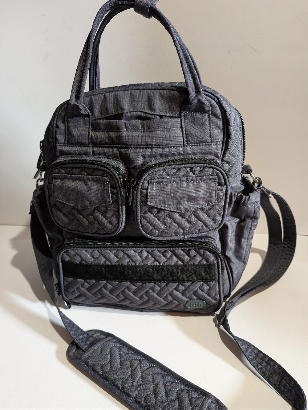 Lug Mini Puddle Jumper Weekender Tote Shoulder Bag Gray